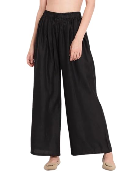 Women’s Rayon Solid Palazzo Pants for Women | Wide Leg Trousers | Elastic Waist Comfortable Flared Bottoms for Daily, Office & Ethnic Wear