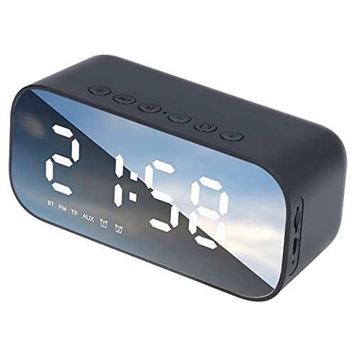 Sveglia digitale, orologio da comodino portatile con ampio display con doppio allarme, radio FM con altoparlante Bluetooth, rilevamento della temperatura in tempo reale, per bambini senior (nero)