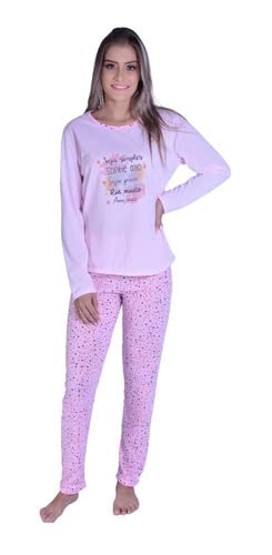 Pijama De Frio Malha Inverno Frases Star Tamanho:GG (44/46);Cor:Rosa