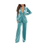 HGps8w Women's Business Blazer Pant Suit Set Velvet 2 Piece Outfis for Office Lady Work Wedding Tuxe
