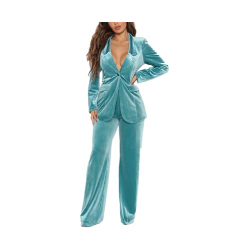 Hgps8W Women's Business Blazer Pant Suit Set Velvet 2 Piece Outfis For Office Lady Work Wedding Tuxedos #TOP5