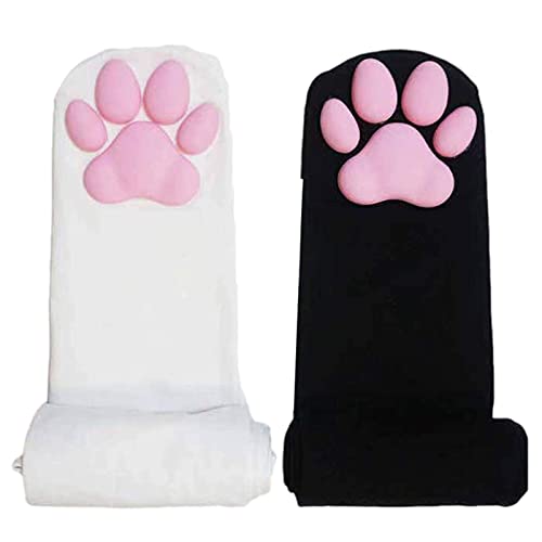 JIJK Lot de 2 paires de chaussettes montantes au dessus du genou pour filles et femmes Lolita Cat Cosplay (noir et blanc) Cover