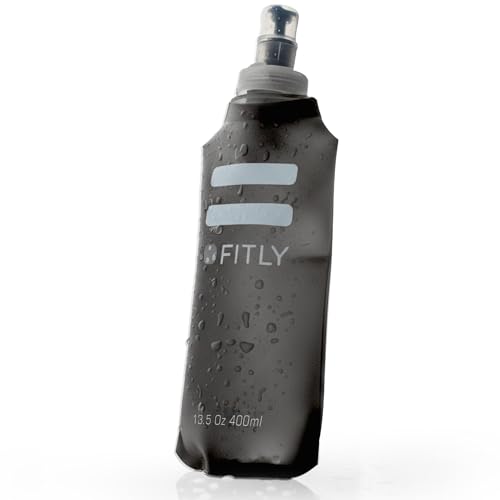 FITLY Soft Flask - 13.5 oz (400 ml) - Shrink As You Drink Pocket Soft Water Bottle for Hydration Pack/Running Vest- Folding Water Bottle for Running, Hiking, Cycling - Ski Water Bottles (FLASK400)