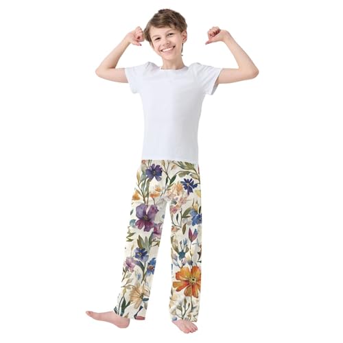 Boys' Pants Colorful Boho Wildflower Watercolor Long Bottoms Jogger Pants Elastic Waist Trousers with Pockets S-XL2