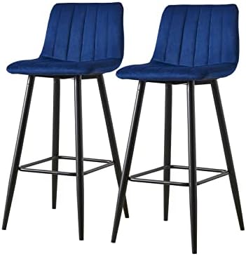 CLIPOP Bar Stools Set of 2 Blue Velvet Breakfast Bar Chairs with Backrests and Matt Metal Legs,2 PCS High Back Bar Stools for Kitchen Counter Island Pub ( Seat height : 65 cm)