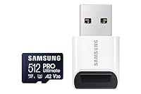 SAMSUNG PRO Ultimate 512GB microSD Memory Card + Adapter, Up to 200 MB/s, 4K UHD, UHS-I, Class 10, U3,V30, A2 for GoPRO Action Cam, DJI Drone, Gaming, Phones, Tablets