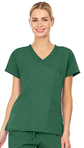 MediChic Women Scrubs Mock Neck Four Pocket Scrub Top with 4-Way Stretch, Available in Over 20 Colors