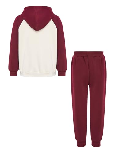 Image of YiZYiF Kids Boys Fleece Lined Sweatshirts Outfit Long Raglan Sleeves Hoodie And Jogger Pants Activewear Set