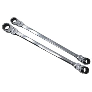 K Tool International XDDBM4 2 Piece Metric Reversible Double Box Ratcheting Wrench Set for Garages, Repair Shops, DIY, Universal Spline, 90 Tooth, 180 Degree Flex Head, Raised Box, 21, 22, 24, 25MM