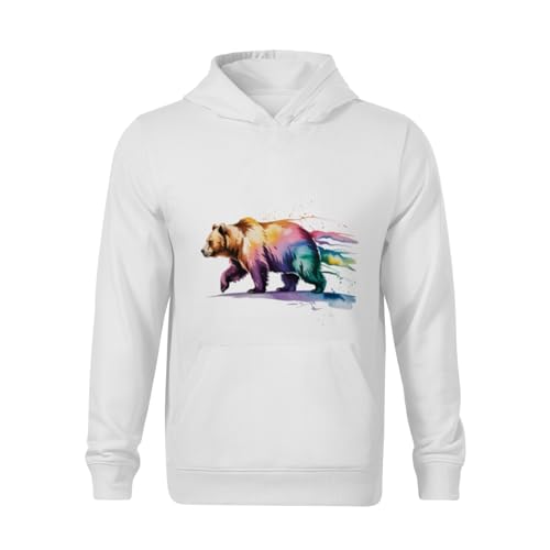 Kids Watercolor Grizzly Bear Boys Girls Lightweight Kangaroo Pocket Fleece Hoodies2