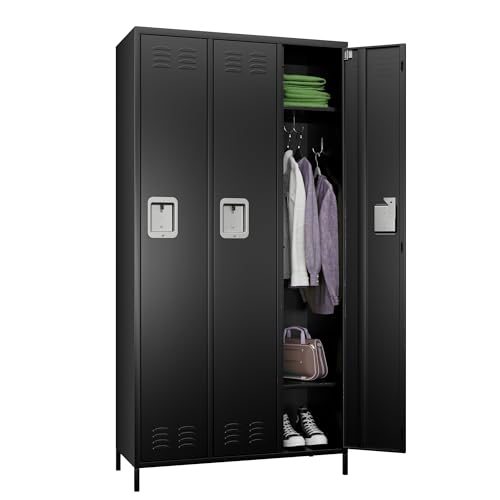 Image of Aobabo Metal Office Storage Lockers 3 Door Lockable Locker Cabinet, 72 Inch Tall Storage for Employee,Home Office,Gym,School, Black, Assembly Required