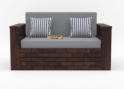 Image of Solid Sheesham Wooden Sofa Cums Bed with Mattresses for Living Room | Rosewood 2 Seater Sofa Cums Bed for Bedroom Without Pillow (B-Walnut Finish)