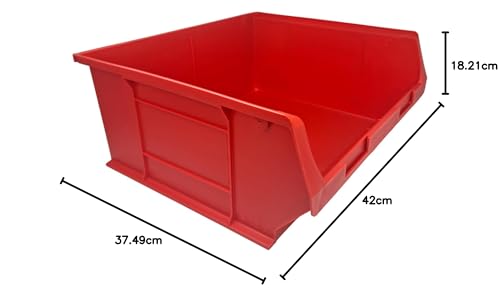 Red Storage Lin Bins | Tool Organiser Bin | Stackable Boxes for Garage | Wall Hanging Box | DIY Storage | Plastic Drawers (XL-375x420x182mm) (5 Bins) - Image 2