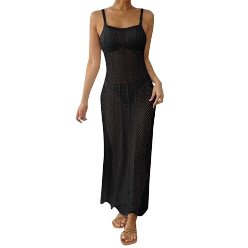 Vestidos de sol para mujer, 2025, vacaciones, flores, playa, lindo, cuello redondo, tirantes bohemios, vestido maxi de graduación, vestido formal, Negro , M
