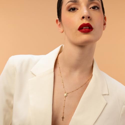 QUADRI Rosary Necklace for Women in Sterling Silver, 18K Gold Plated or Silver, Virgin Mary Chain with Beads, 19 Inches, 925 Italian Silver4