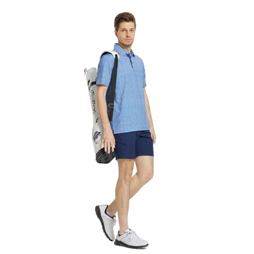 Image of M MAELREG Mens Golf Shirt Short Sleeve Dry Fit Print Moisture Wicking Performance Patterns Collared Polo Shirt