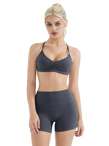 SUUKSESS Workout Sets for Women Padded Open Back Strappy Gym Set Criss Cross Yoga Sets 2 Pieces