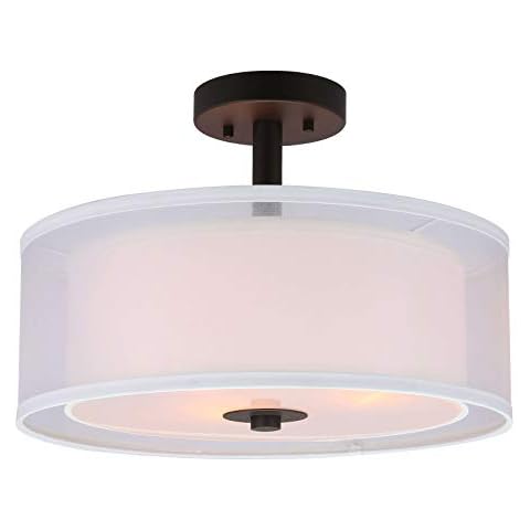 XiNBEi Lighting Semi Flush Mount Ceiling Light, 3 Light Drum Semi Flush Light, 16 Inch Close to Ceiling Light with Fabric Shade in Dark Bronze for Living Room & Bedroom XB-SF1194-DB Cover