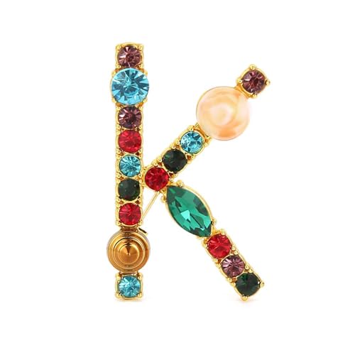 Image of Rhinestone Initial Brooch - 26 Letter A-Z Lapel Pin with Colorful Crystals - Capital Letter Pin for Women & Girls - Suitable for Dress, Suit, Bags & Decors