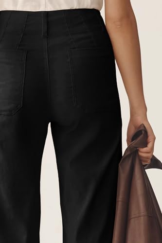 Cicy Bell Womens Cropped Wide Leg Pants High Waisted Stretchy Flare Pants Casual Baggy Trousers Black4