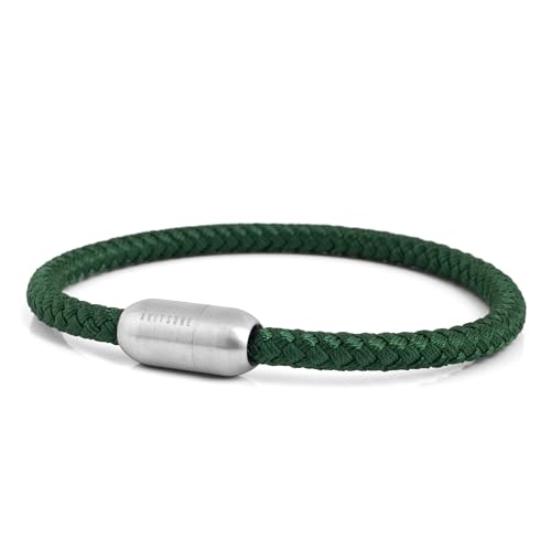 Preisvergleich Produktbild Akitsune Silvus Nylonarmband / 5mm Dick / Armschmuck Damen Herren Edelstahl Armband Magnetverschluss - Mattsilber - Grün 22,5cm