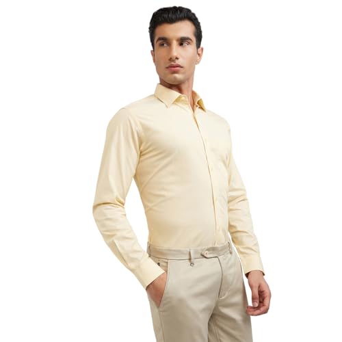Image of Raymond Men Slim Fit Solid Pattern Pure Cotton Semi Cutaway Collar Full Sleeve Formal Shirt