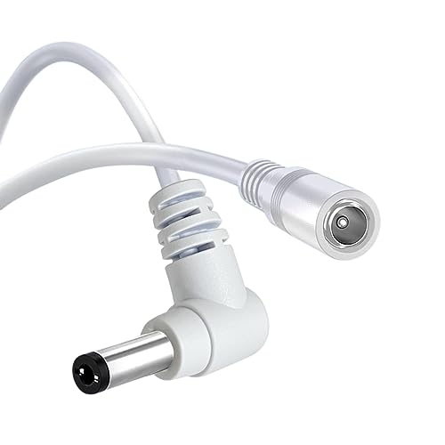 Tonton Cable de Extensión de CC de 0,5M, Cable de Conexión de Alimentación de 12V 5,5 mm x 2,1 mm, Cable en L de 90 Grados para Cámaras de Vigilancia, DVR, NVR, etc. Blanco 50 cm (Paquete de 2)