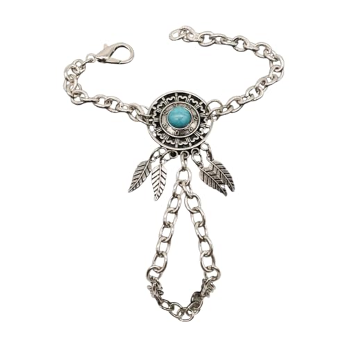 Women Fashion Jewelry Hand Chain Wrist Bracelet Turquoise Bead Slave Ring Charm Silver