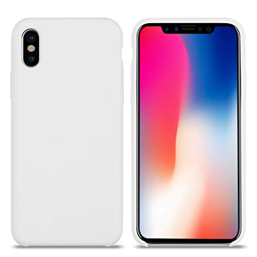 THBY Cover per iPhone X, Custodia Antiurto Gomma Gel Silicone Liquido con Fodera Tessile Microfibra Morbida Custodia Silicone Cover per Apple iPhone X. (Bianco, X 5.8'')