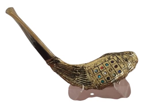 Shofar 12 Choshen Hoshen Stones Gold Plated Rams' Ram Horn Shofar From Israel Judaica Art Gifts + Free stand