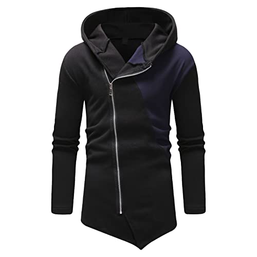 JEsilunmaMY Men's Asymmetric Zipper Hood Sweatshirt Long Sleeve Irregular Fall Winter Hoodies Color Block Slim Casual Jacket