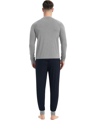 Image of NACHILA Mens Pajamas Set Long Sleeve Henley Sleepwear Top Soft Jogger Pants Pajamas Cool Pjs Set,Viscose Made from Bamboo