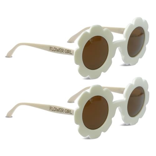Image of 2PCS Flower Girl Gift Sunglasses-Daisy Floral Round Shaped Sunglasses, Little Bridesmaid Proposal Gift