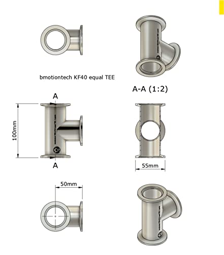 Image of bmotiontech Superior Grade - KF40 Tee 3-Ways Vacuum Adapter, All Ends with KF-40 (NW40) Flange, Made of Stainless Steel 304, Finely Polished