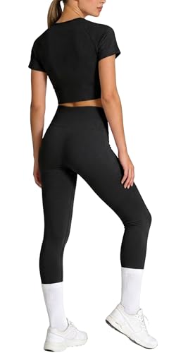 Image of PINKSAVIOR Workout Sets for Women Two Piece Outfits Seamless High Waist Leggings Yoga Crop Tops Athletic Sports Gym Sets