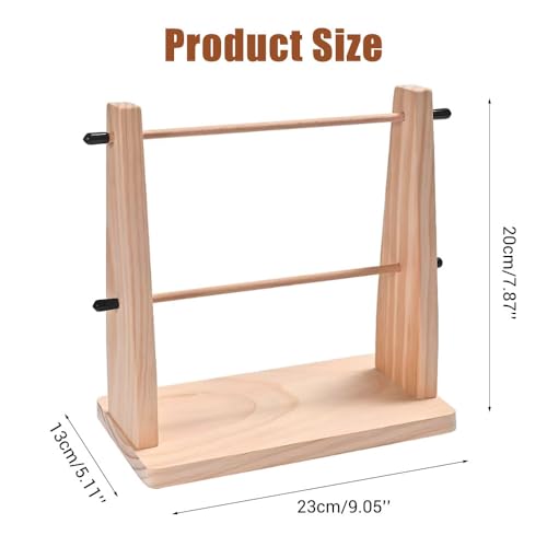 Image of Yarn Ball Holder, Double Layer Yarn Spindle Dispenser, Horizontal Wooden Ribbon Rack for Crocheting & Knitting