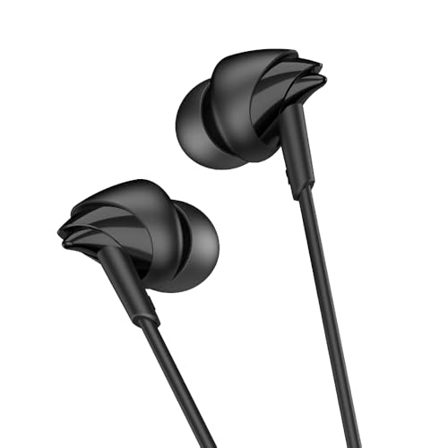 Image of boAt BassHeads 212L Wired in-Ear Earphones with 10mm Drivers, Deep Bass, in-Line Mic, 3.5mm L-Shaped Jack, 120cm Durable Cable, Comfortable ABS Eartips, Universal Compatibility (Active Black)