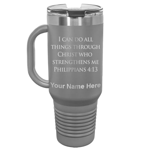 LaserGram Personalized 40oz Travel Mug, Bible Philippians 4-13 (Gray)