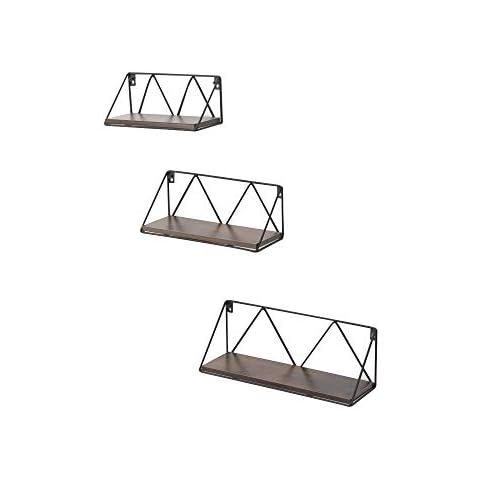 AZL1 Life Concept Floating Wall Shelves Set of 3 Rustic Space-Saving Decorative Wood Hanging Shelves Wall-Mounted Shelves Corner Shelves for Bathroom Kitchen Living Room Bedroom, rustic brown Cover