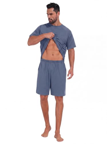 Image of Mens Pajamas Set Lightweight Summer Pjs Sleepwear Soft Comfy Short Sleeve Loungewear With Pocket (S-4X)