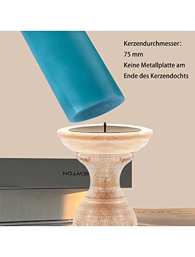 Memoward Stumpenkerzen Türkis,Kerzen Groß 3er Set,Lange Brenndauer ca.50+ Std,Saubere Verbrennung,Unparfümiert,für Haushalt,Feiern und Gastronomie Deko,(7.5 x 10 cm-3er, Türkis)