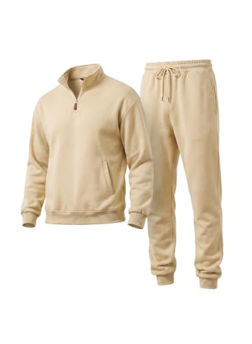 JMIERR Mens Sweatsuit 2 Piece 1/4 Zip Pullover Tracksuit, 2XL, Khaki