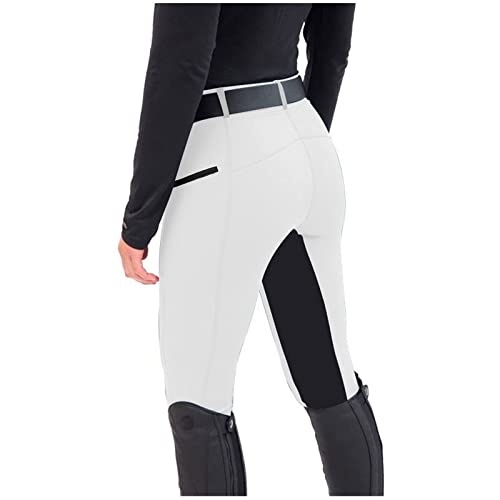 Bsdsl Damen Reithosen Hohe Taille Sport Reithosen Reitleggings Vollbesatzreithose Outdoor-Leggingshose Reithose Reitleggings Elastische Jodhpurhose Jogginghose (Color : White, Size : 3XL) Cover