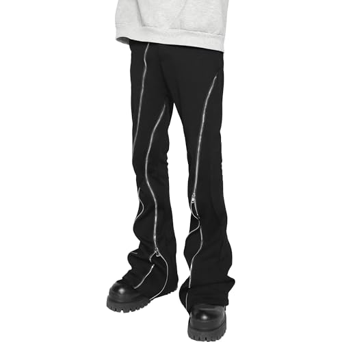 Men's Fashion Zipper Streetwear Jeans Relaxed Fit Casual Hip Hop Denim Pants Washed Baggy Bell Bottom Jeans