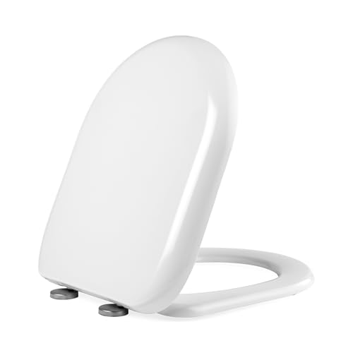 Siège de Toilette Antibactérien Beldray – Couvercle à Fermeture Douce, Forme en D, Facile à Installer, Taille du Siège 35.5 x 44 cm, Convient à la Plupart des Toilettes Standard, Duroplastique, Blanc