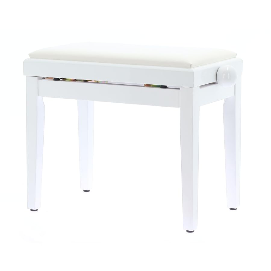 QUIK LOK – PB/100 WH L Panca in Legno Bianco Lucido per Pianoforte con Regolazione Manuale dell'Altezza e Seduta in Sky Bianco