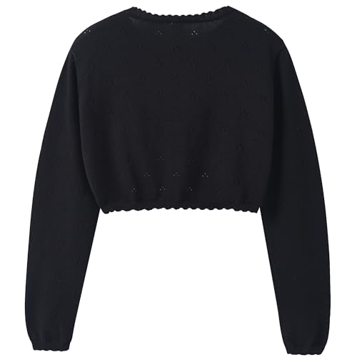 Image of Girls Long Sleeve Cardigan Kids Button Closure Knitted Bolero Shrug Girls Sweaters Tops