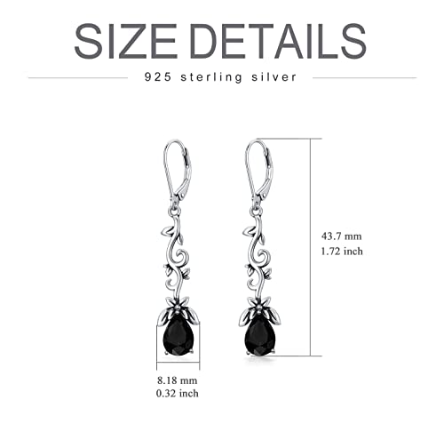 925 Sterling Silver Vintage Oxidized Branches Dangle Drop Leverback Earrings with 8 * 6mm Simulated Birthstone Crystal, Christmas Earrings Gifts for Women4