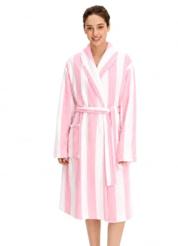 Lussena Women Plush Fleece Robe, Soft Fleece Warm Bathrobe