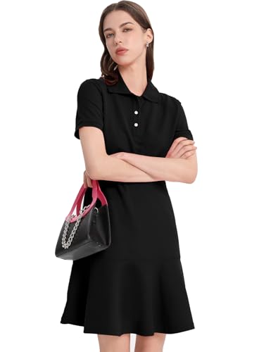 Image of Flygo Womens Polo Dress Summer Short Sleeve Ruffle T Shirt Dress